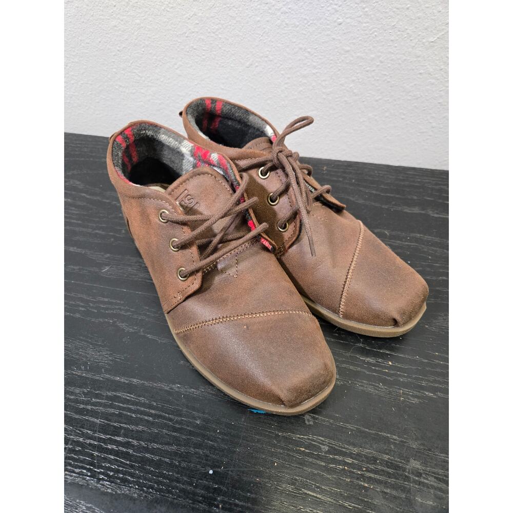 BOBS Skechers Brown Plaid Lined Memory Foam Skipper Chukka Boots Size 9